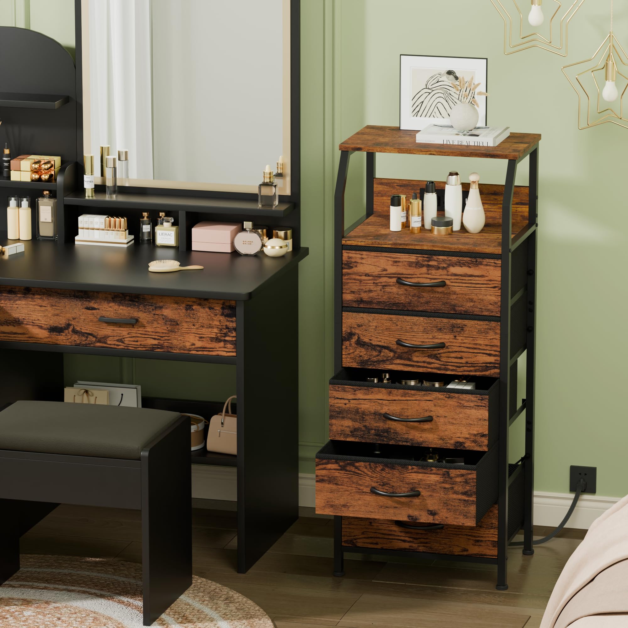 Furnulem dresser charging-station front view enabling easy device charging.