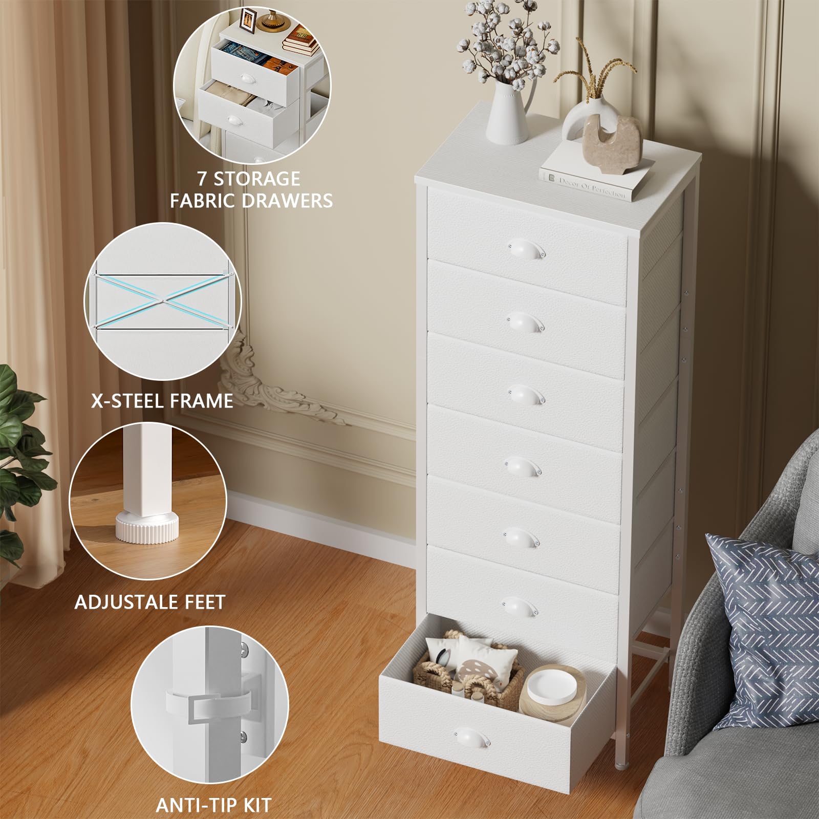 Furnulem dresser-metal-frame offers sturdy support for long-lasting use.