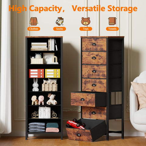Furnulem tall industrial dresser frame emphasizes sturdy steel construction for longevity.
