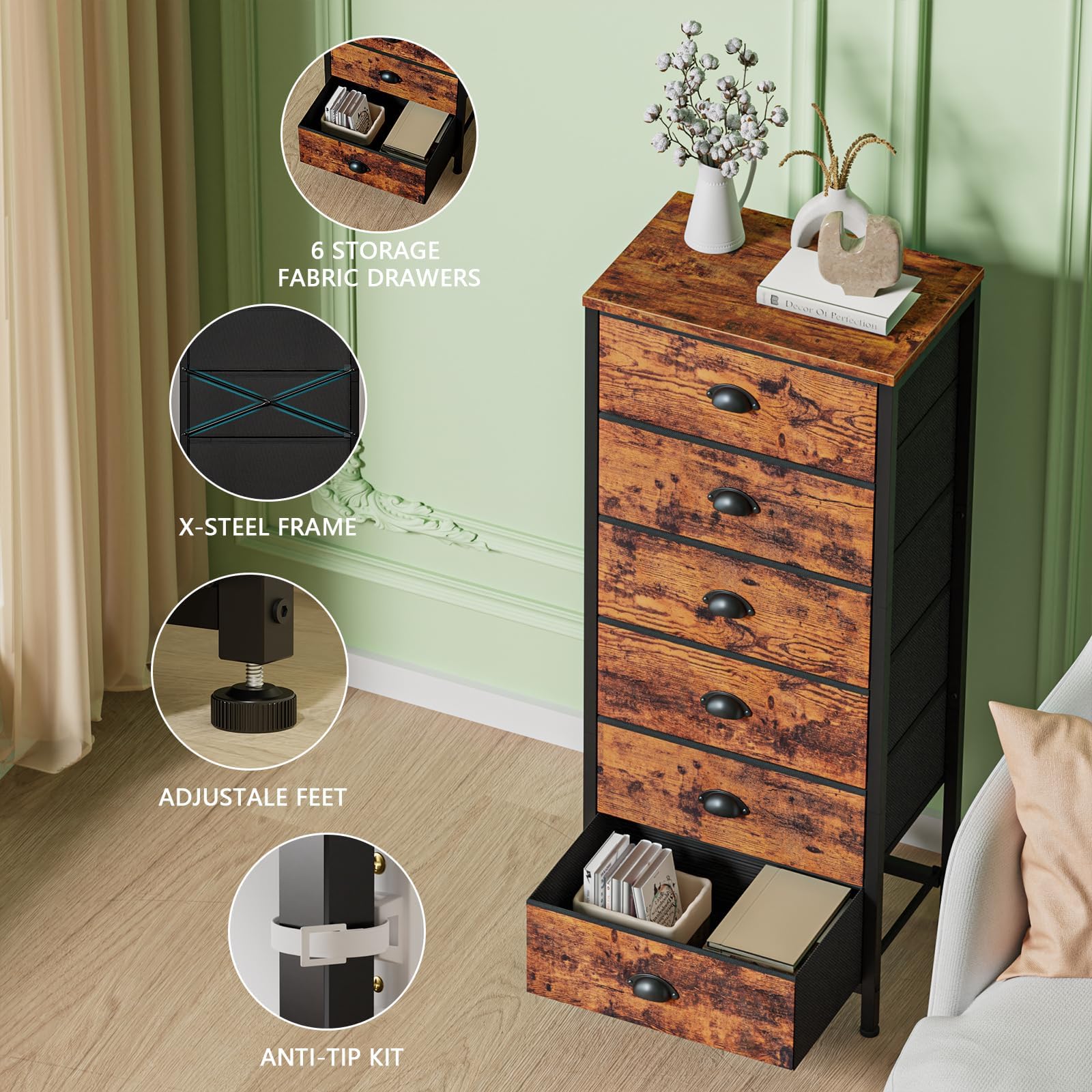 Furnulem end-table adjustable feet adapt to uneven floors.
