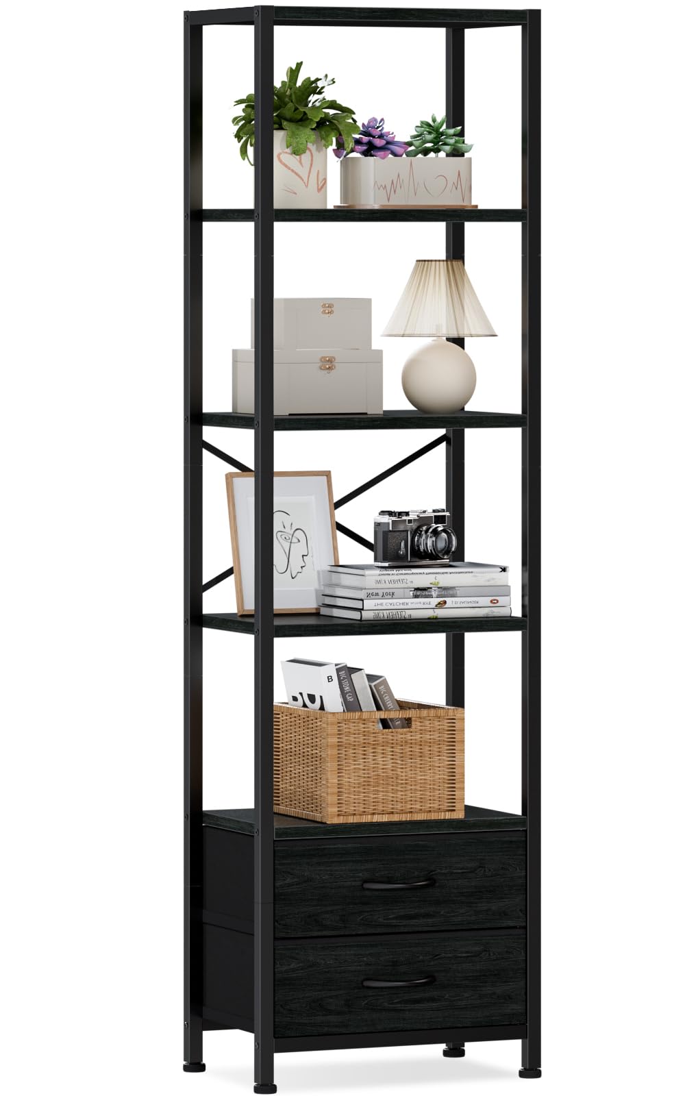 Furnulem five-tier corner shelf assembly showing easy setup for organized display.