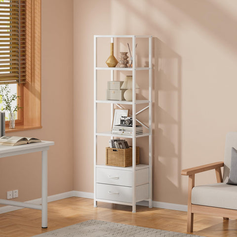 Furnulem metal frame with wood shelves demonstrates sturdy stability.
