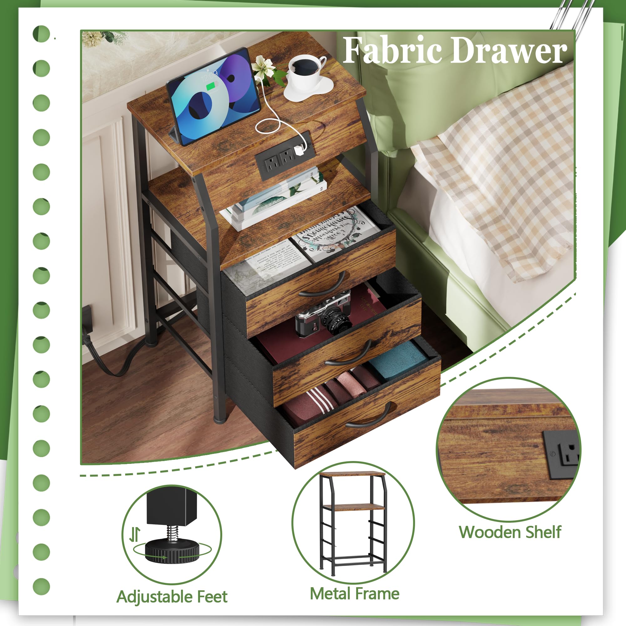 Furnulem night stand adjustable feet ensuring stability