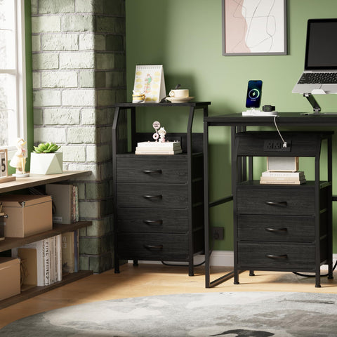 Furnulem night stand back view highlights mount holes for charging placement.