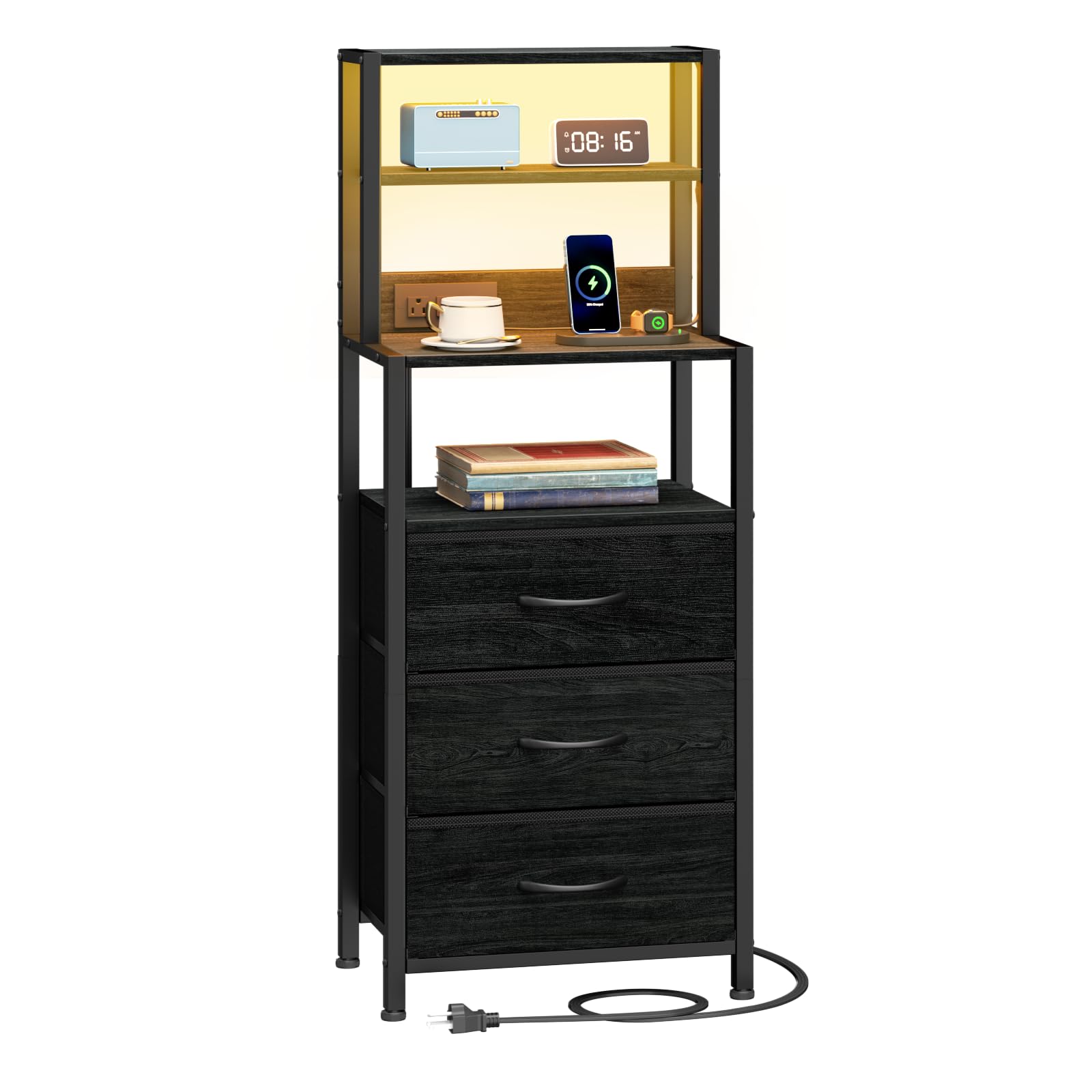 Furnulem black oak finish complements bedroom or hallway decor