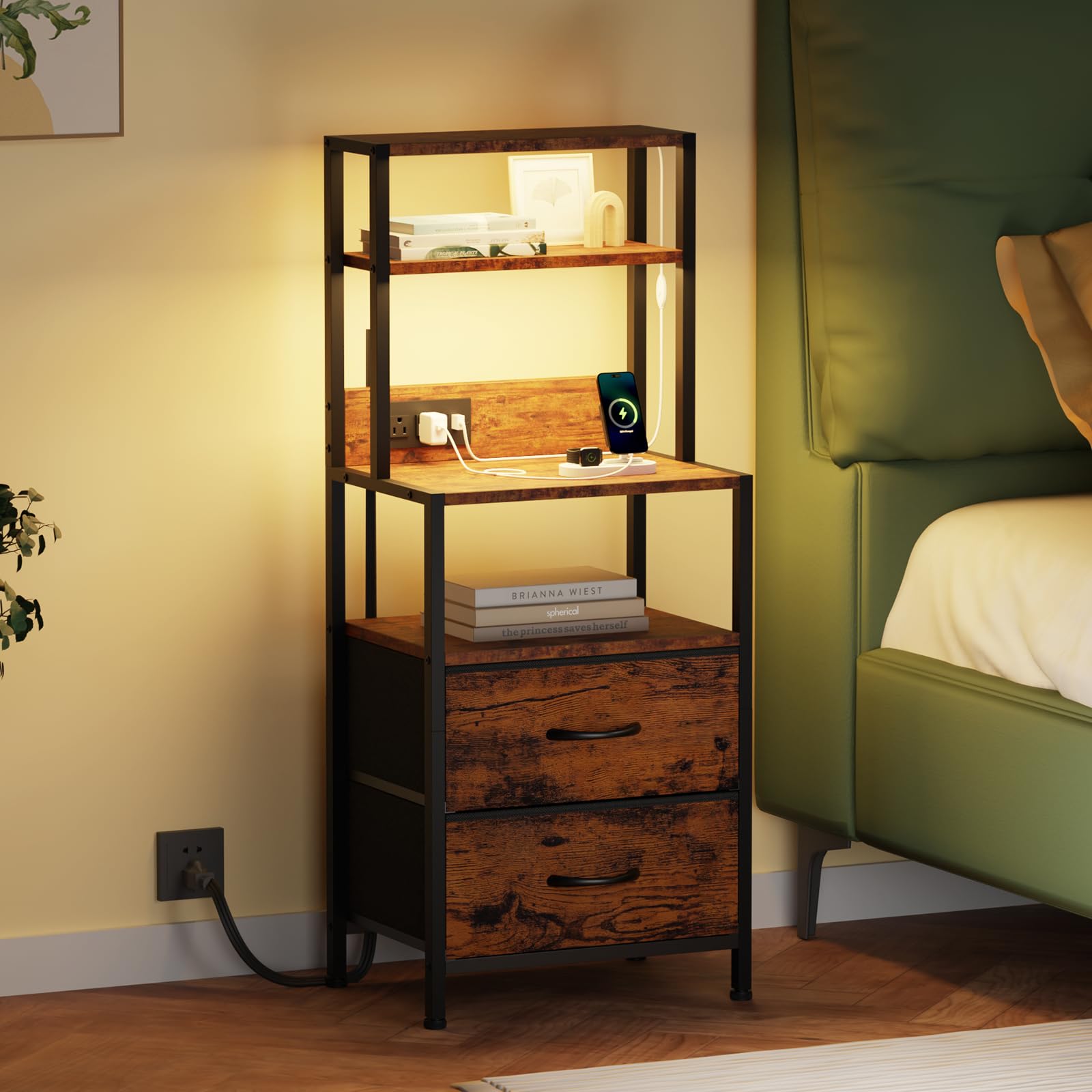Furnulem night stand heavy-duty shelves hold books and decor securely