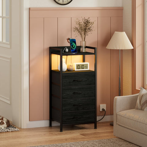 Furnulem fabric drawers showcasing organized storage within reach at bedside.