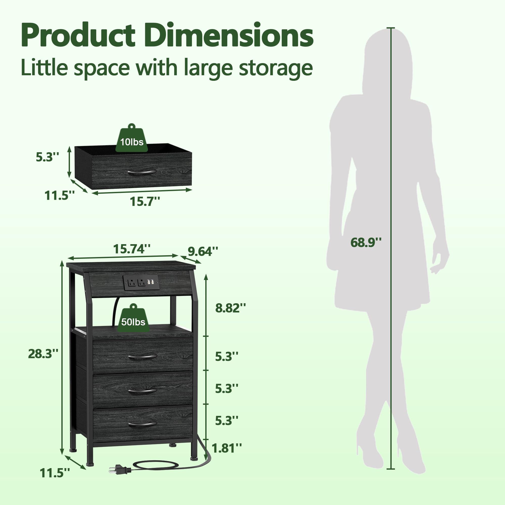 Furnulem night stand fabric drawer close-up highlighting durable material.