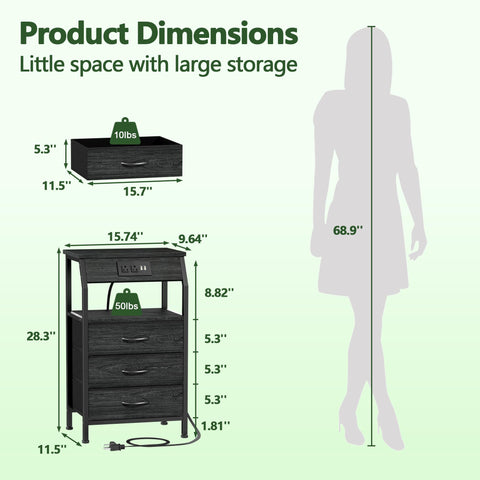 Furnulem night stand fabric drawer close-up highlighting durable material.