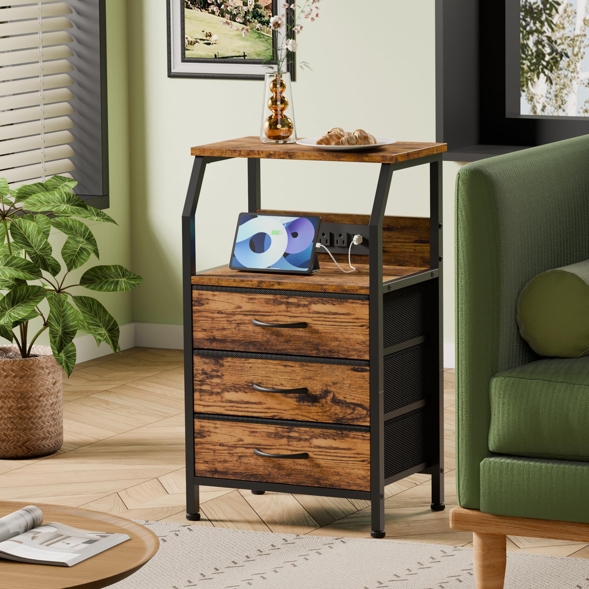 Furnulem night stand fabric drawers close-up showcasing storage