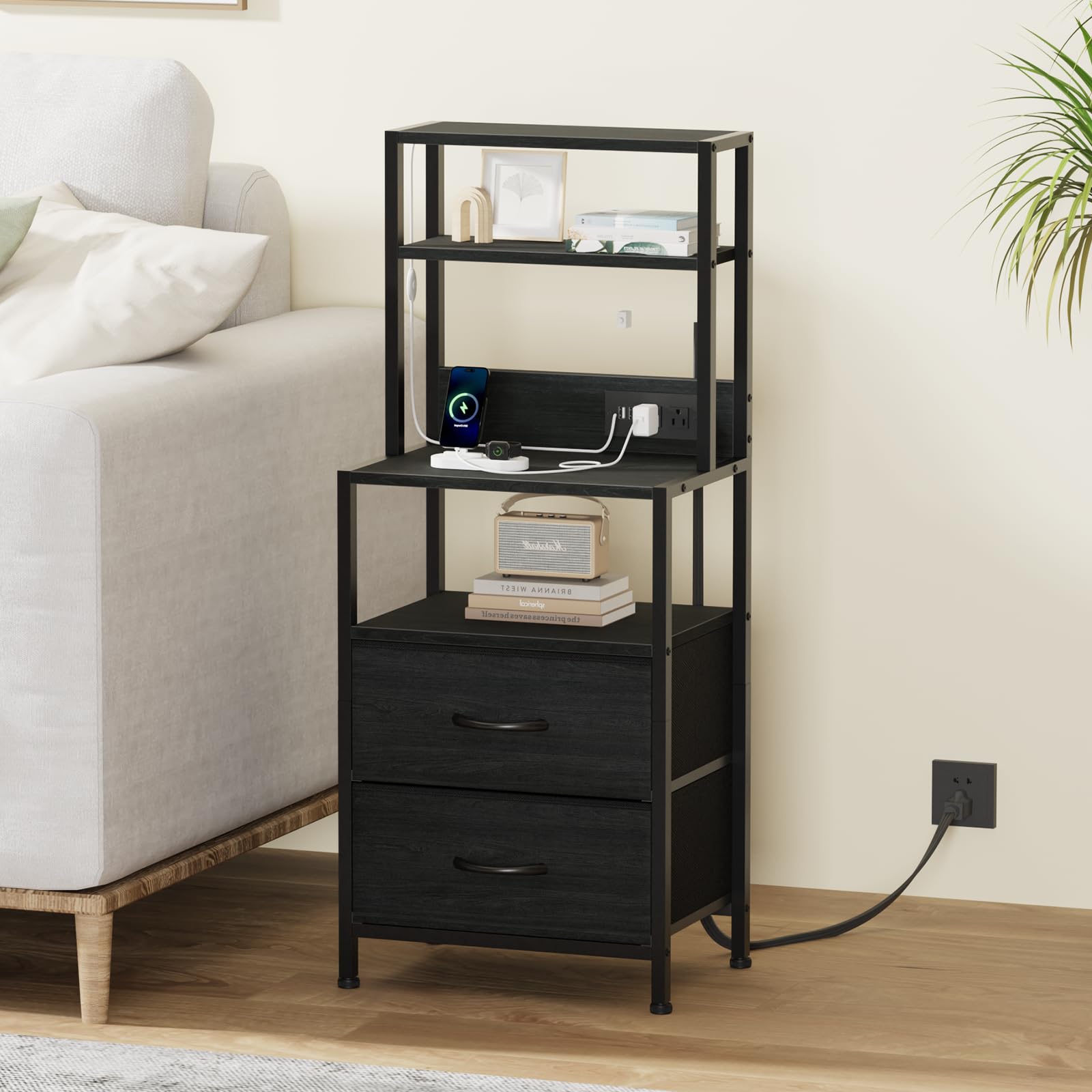 Furnulem night stand LED lights create warm ambient color options.