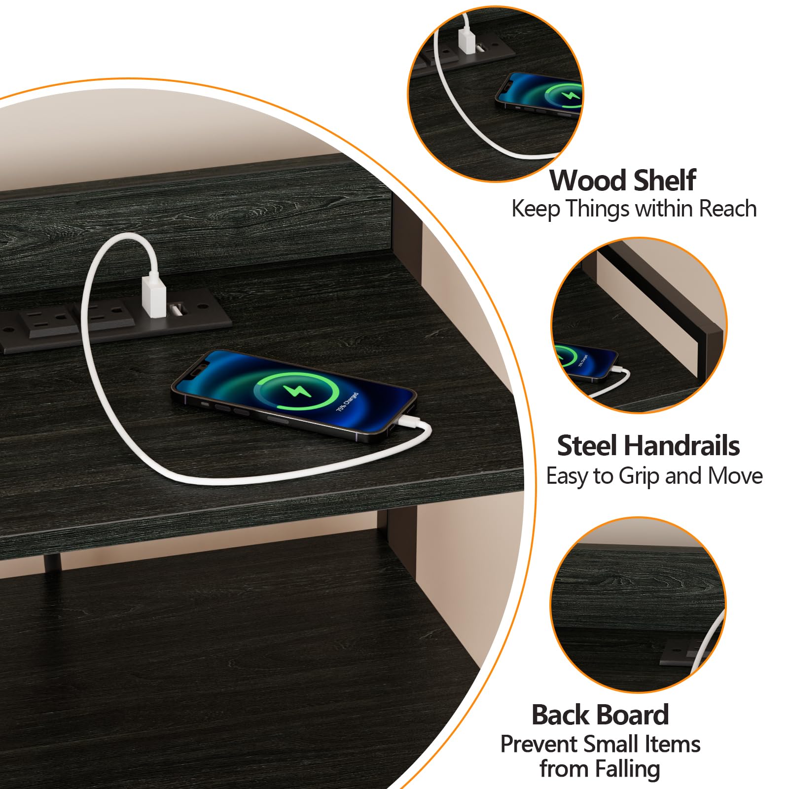 Furnulem metal frame with anti-topple device enhances bedside safety.