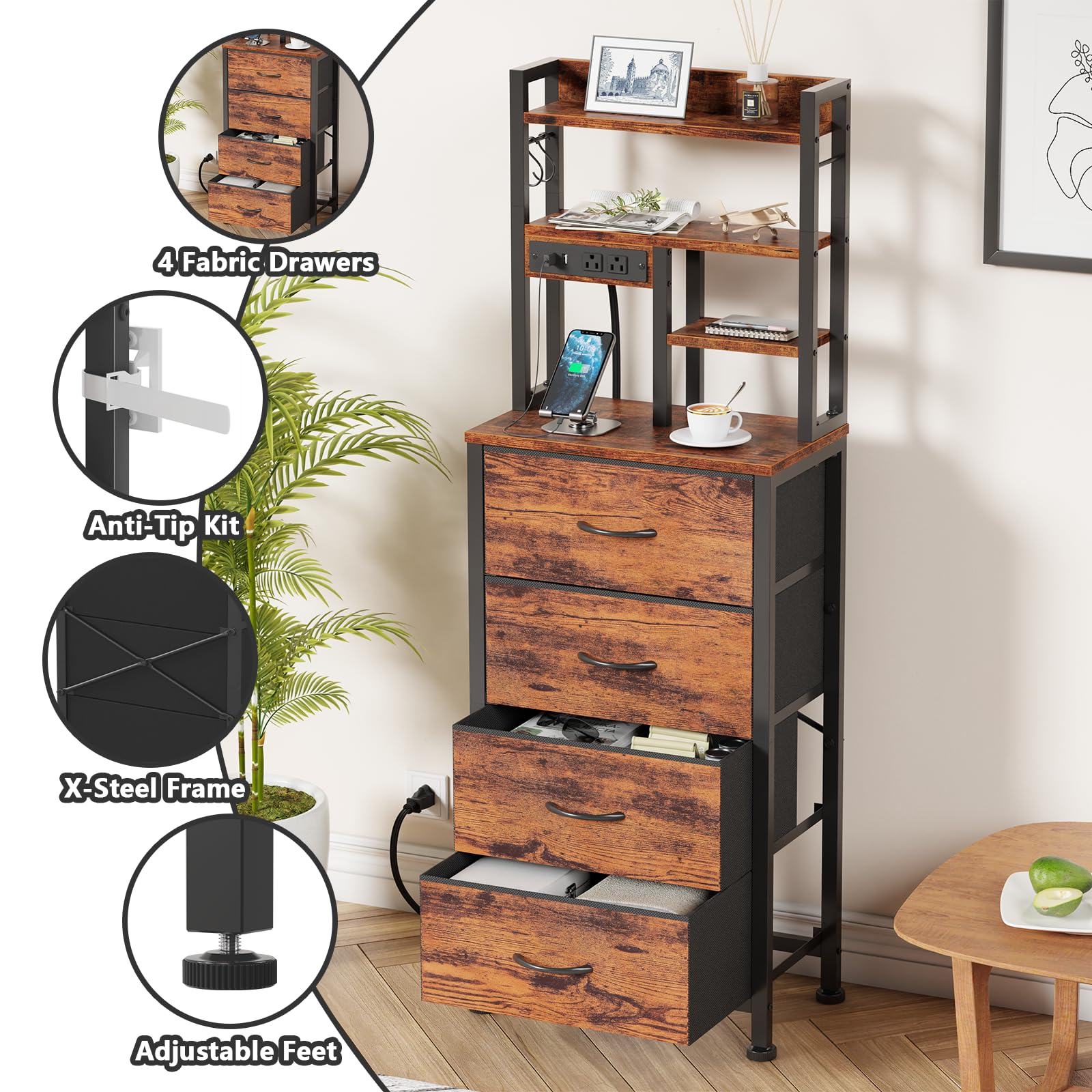 Furnulem sturdy metal frame with wooden shelves ensures durability and stability.