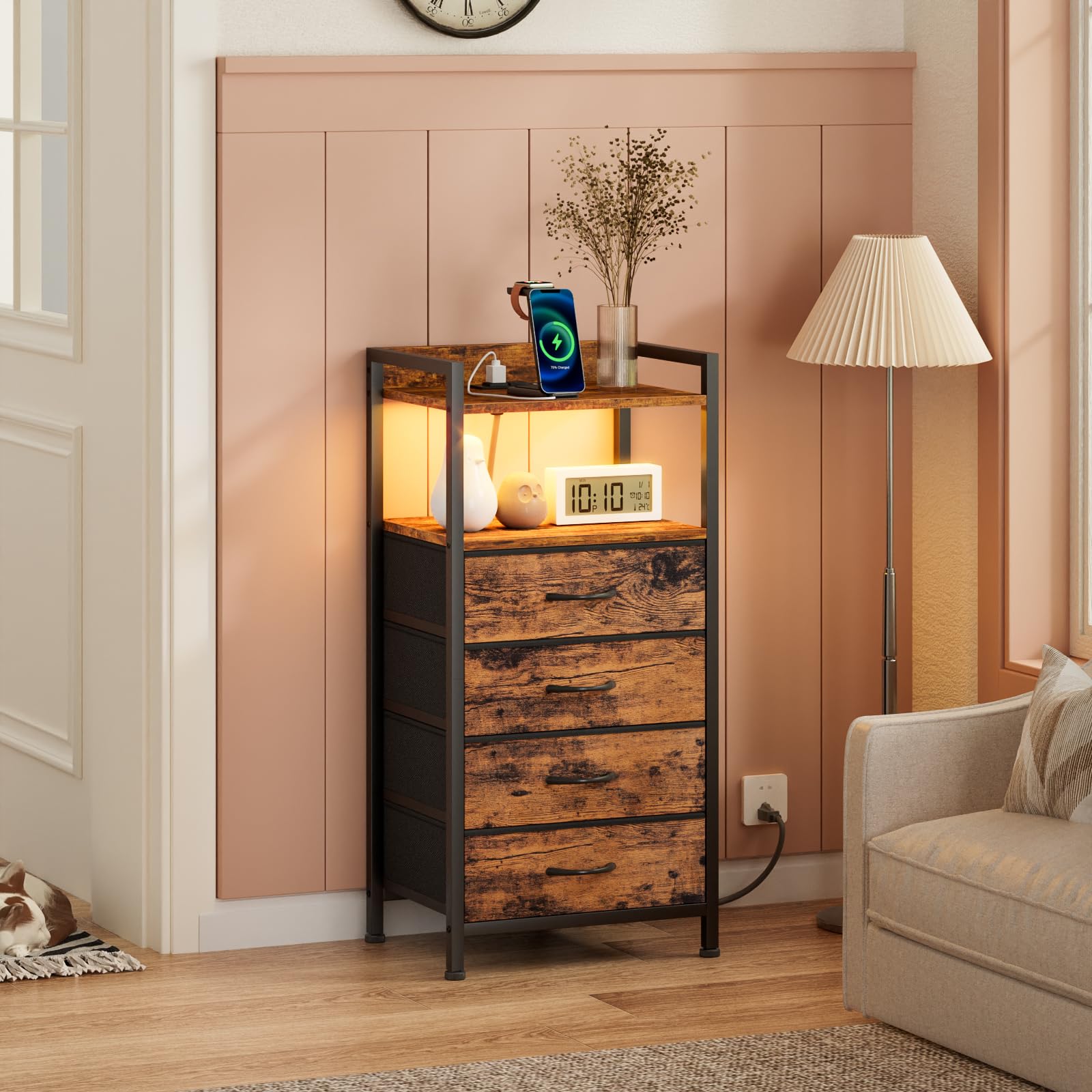 Furnulem night stand sturdy metal frame for durable bedside furniture