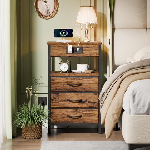 Furnulem night stand rear view showing charging ports integrated