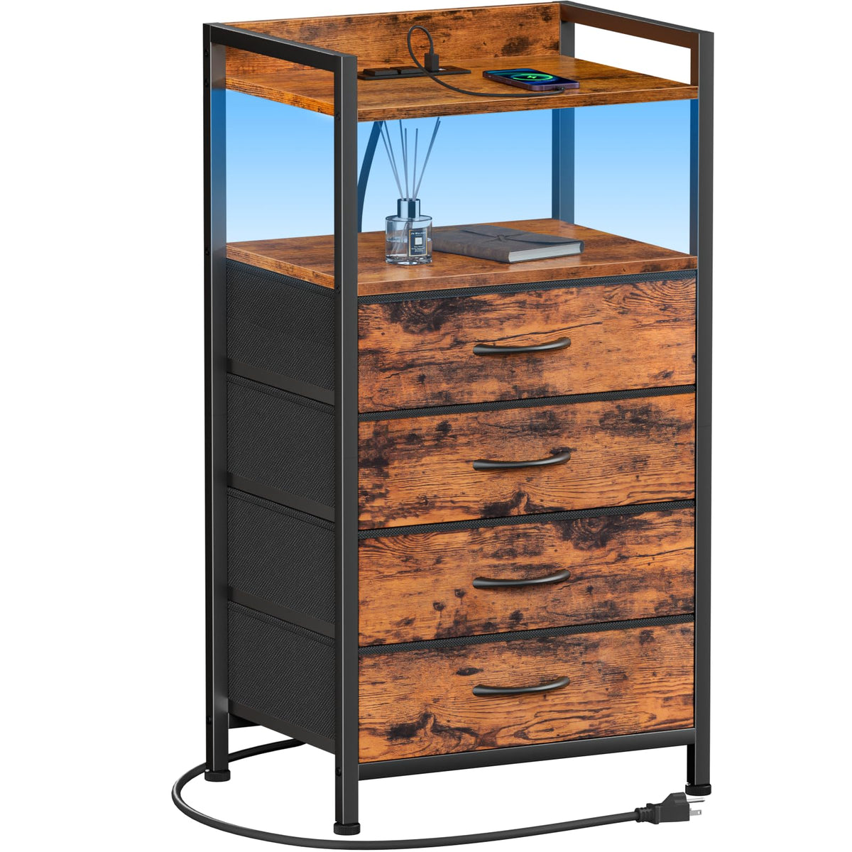 Furnulem night stand with RGB LED strip offering customizable ambient lighting