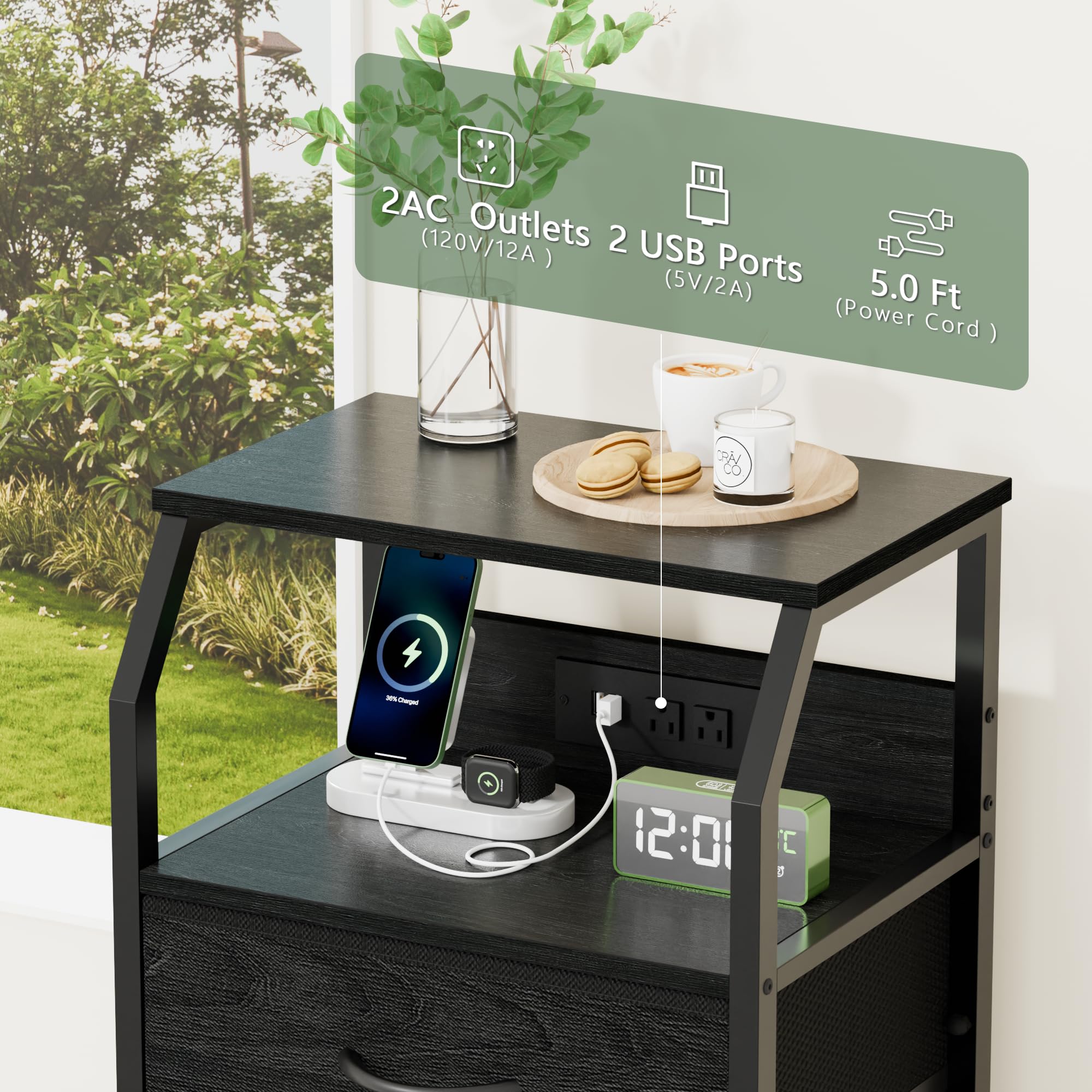 Furnulem night stand room setting in a contemporary bedroom.