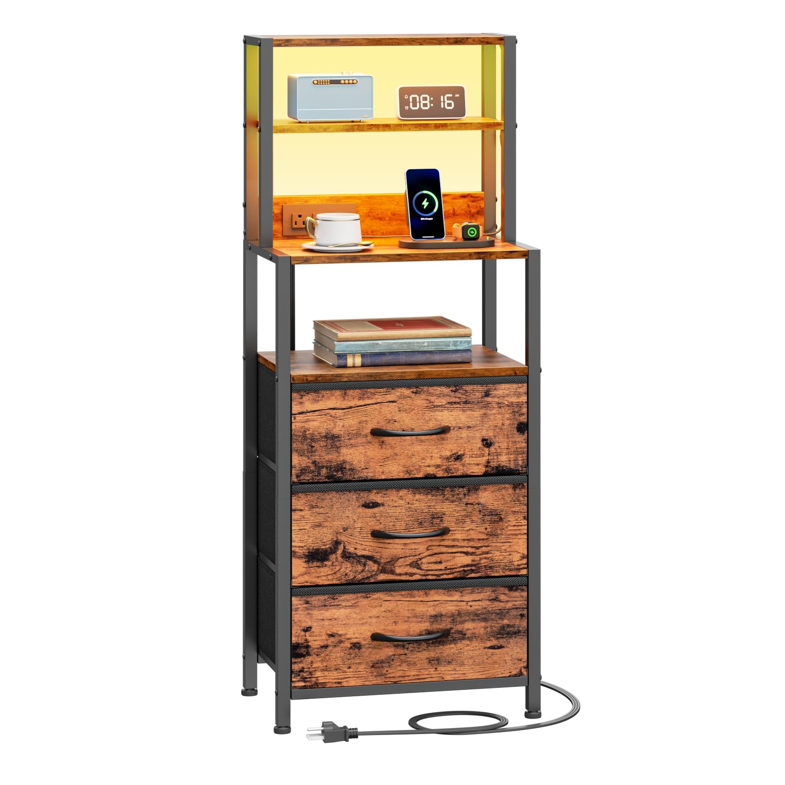 Furnulem night stand in rustic brown finish adds warm texture