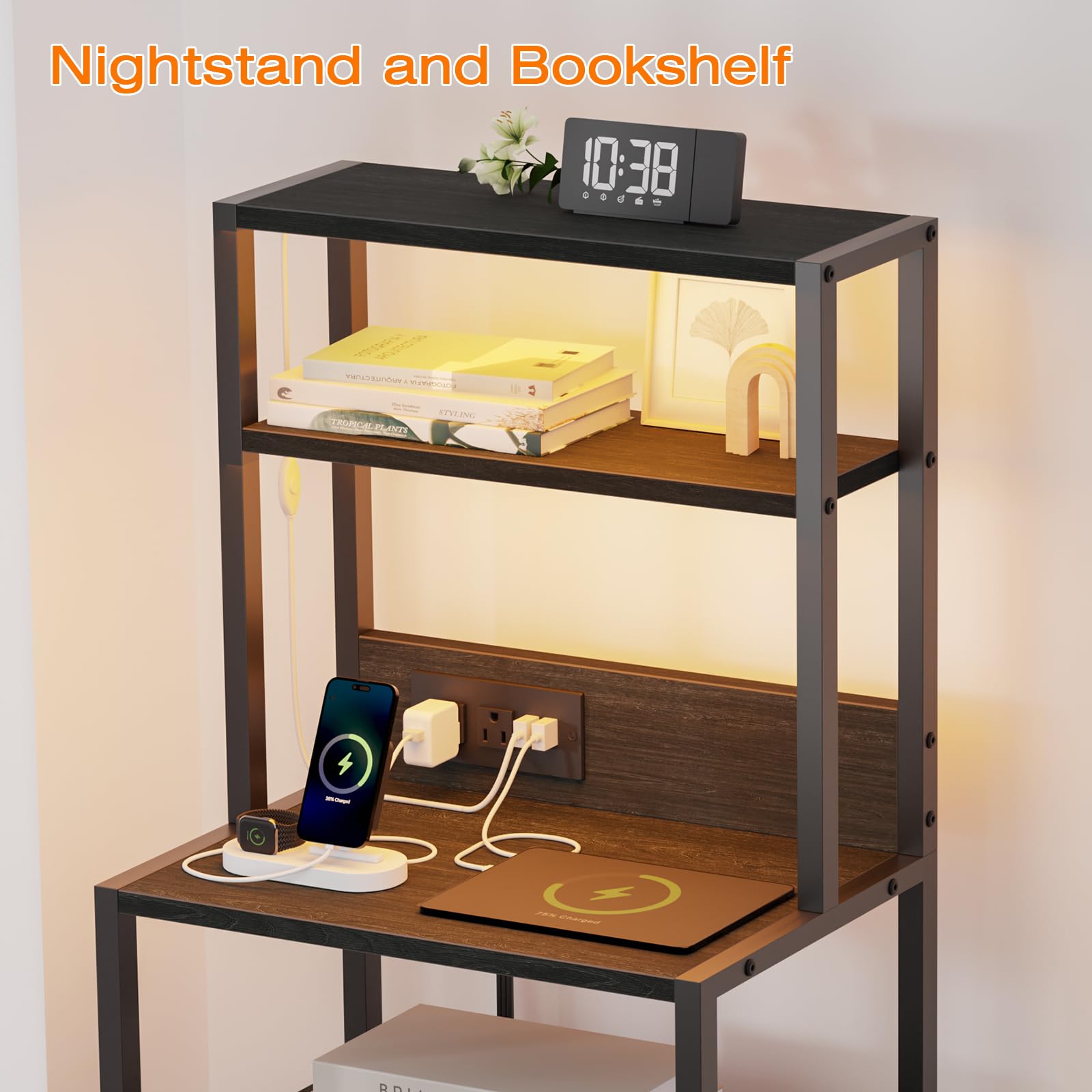 Furnulem sturdy wood top and metal frame provide solid bedside support.