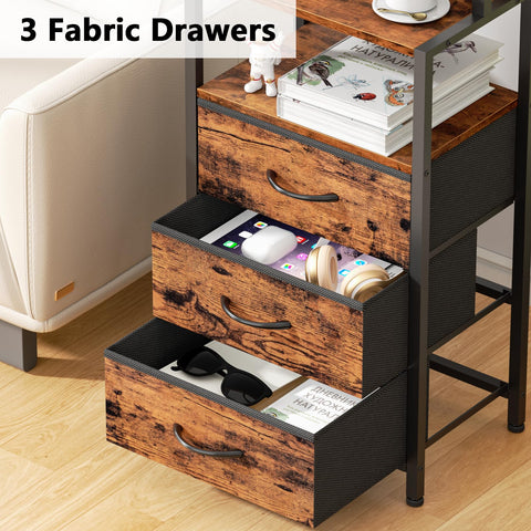 Furnulem night stand shows wood frame and metal accents for durability