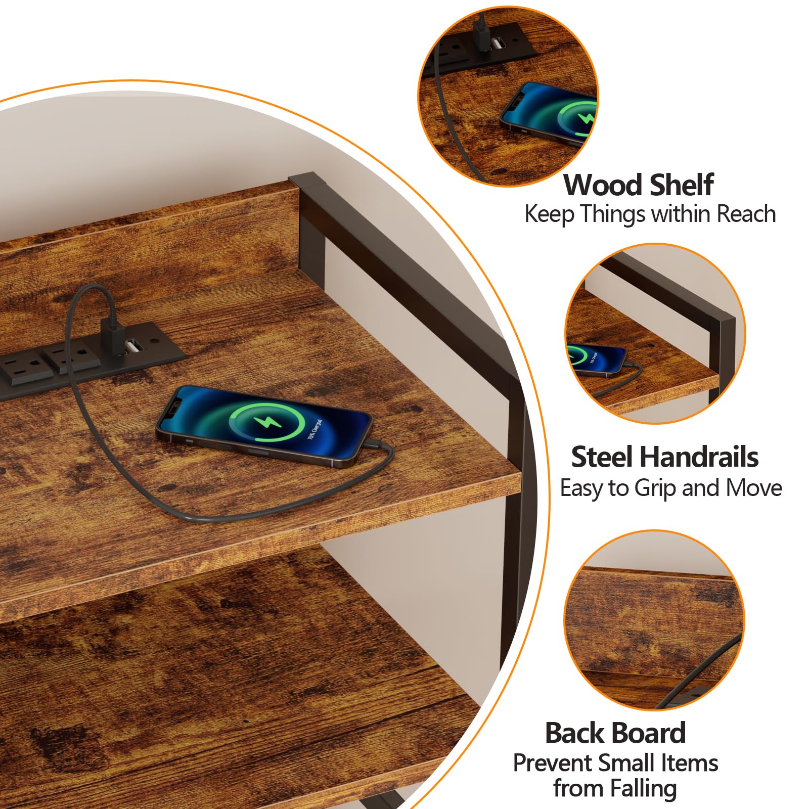 Furnulem night stand wood shelf providing open storage space