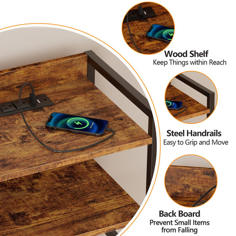 Furnulem night stand wood shelf providing open storage space