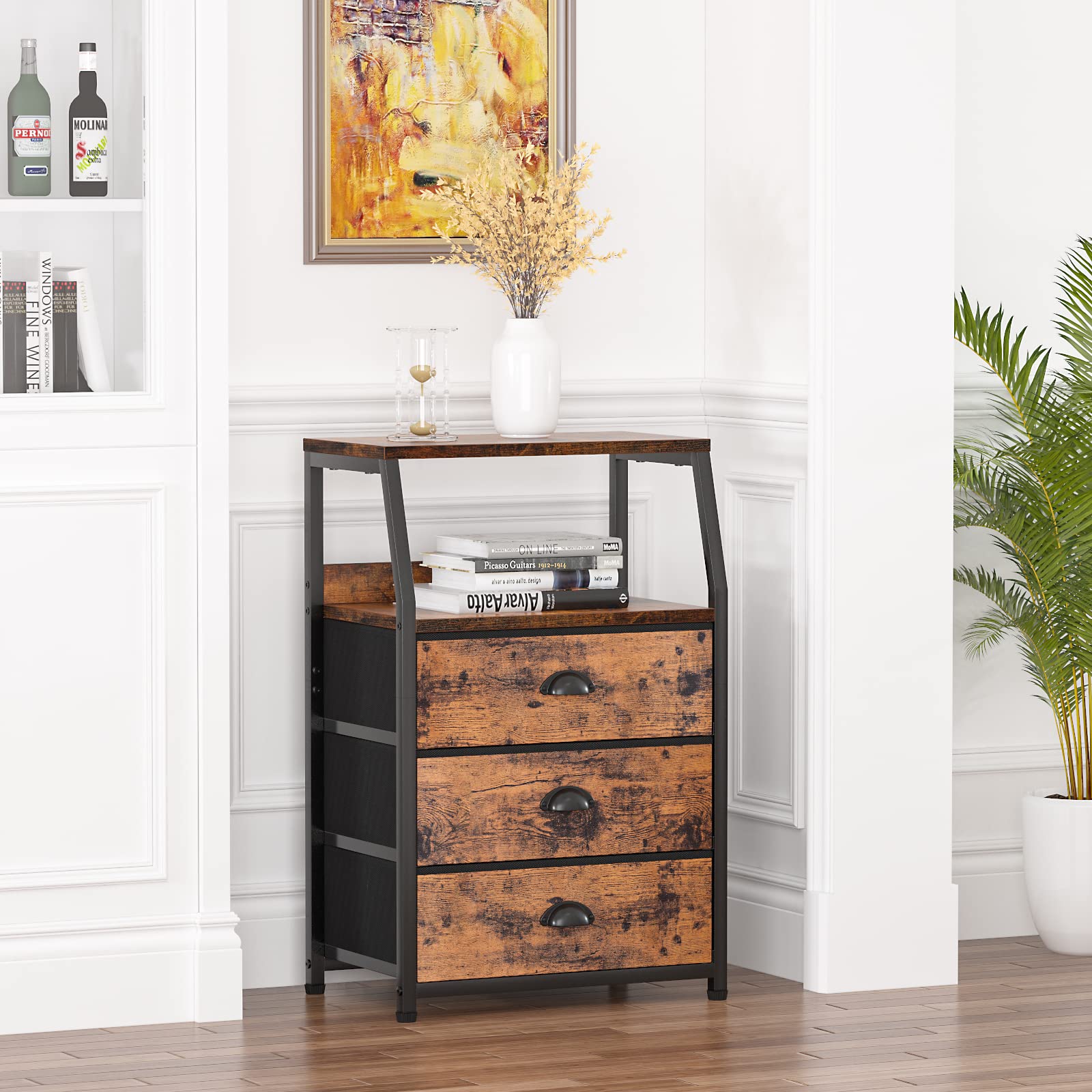 Furnulem compact dimensions 11.5 inches deep, 16.1 wide, 28.3 high suit end tables.