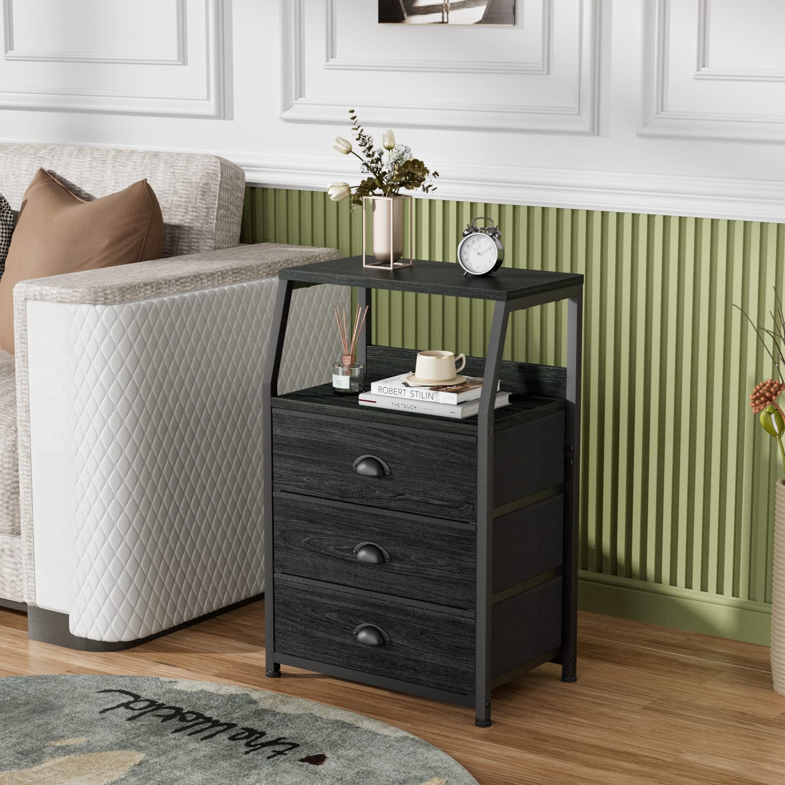 Furnulem nightstand double-display shelf for plants, photos, or small decor.