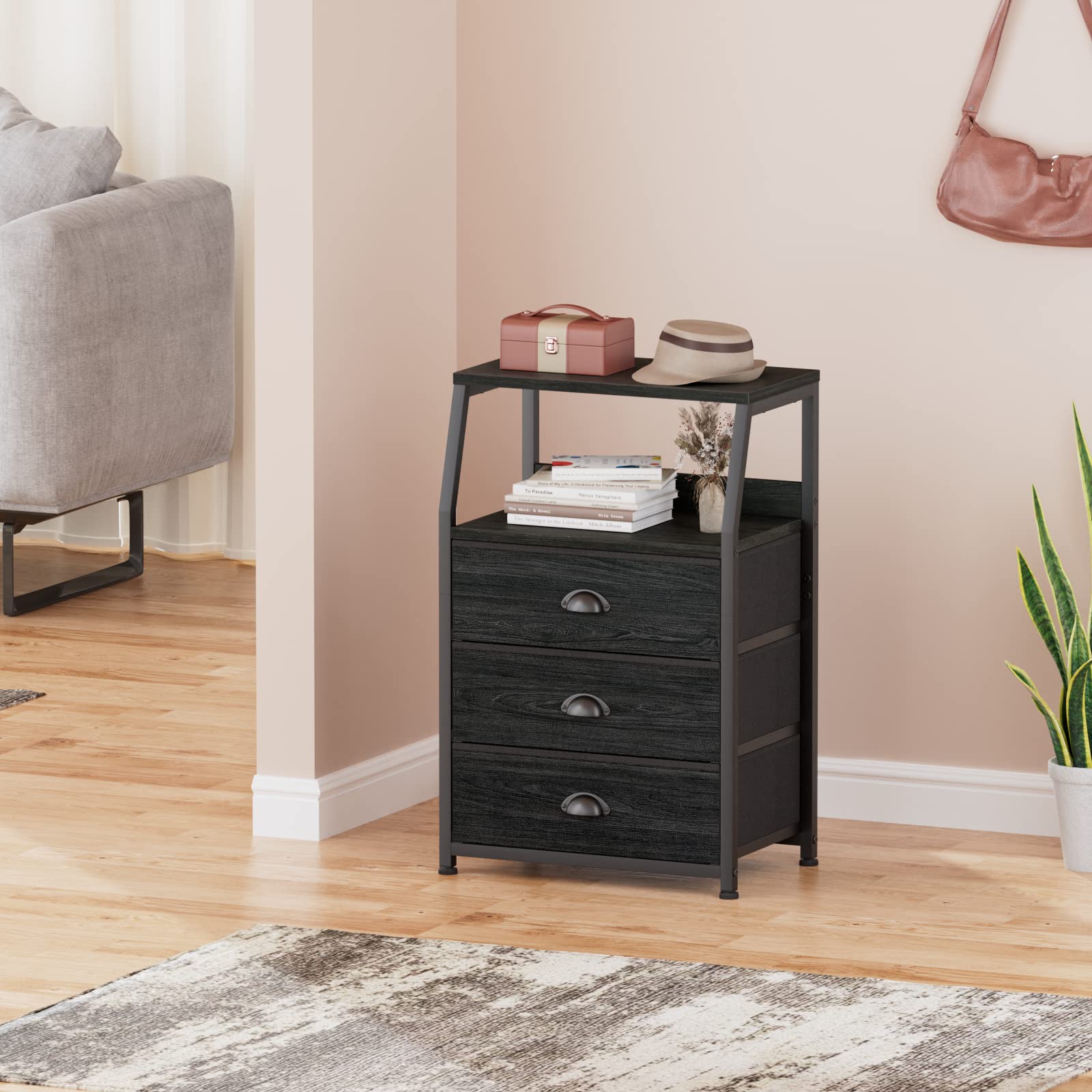 Furnulem nightstand sturdy metal frame offers reliable support.