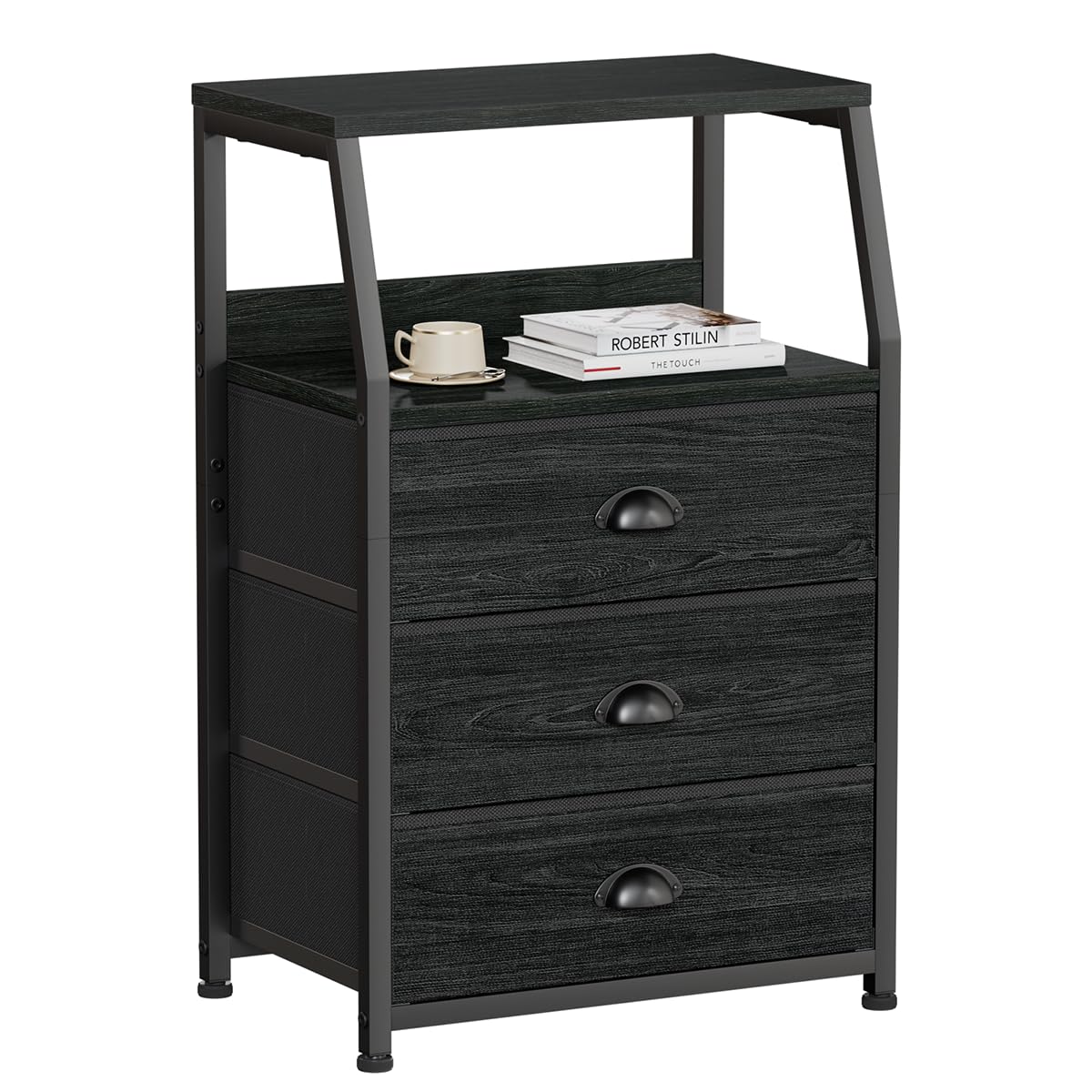 Furnulem nightstand with wood top ideal for lamps and decor accents.