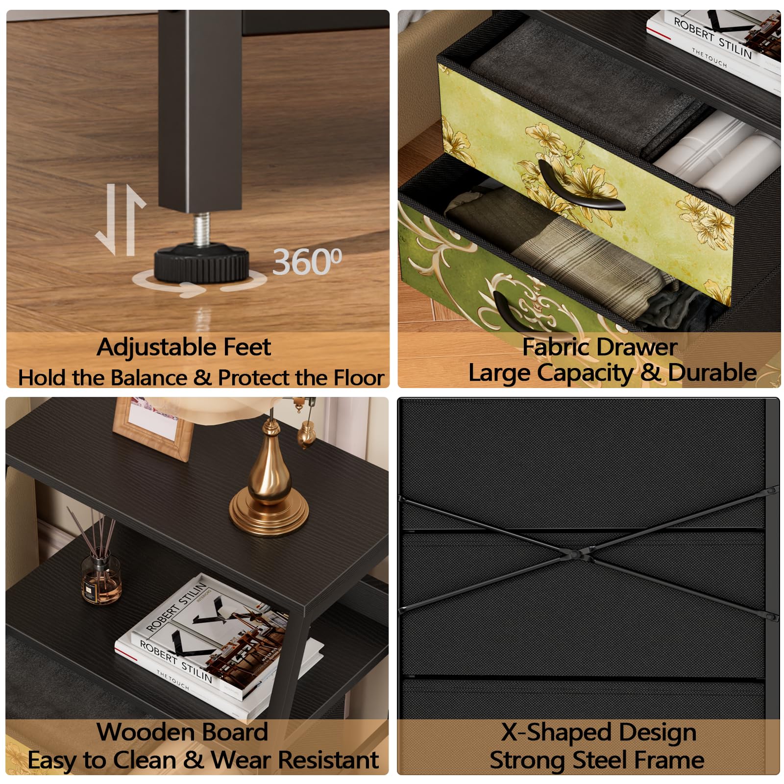 Furnulem Retro 5-Drawers Dresser double display shelf for decorative displays