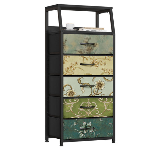 Furnulem Retro 5-Drawers Dresser front view shows compact bedroom storage