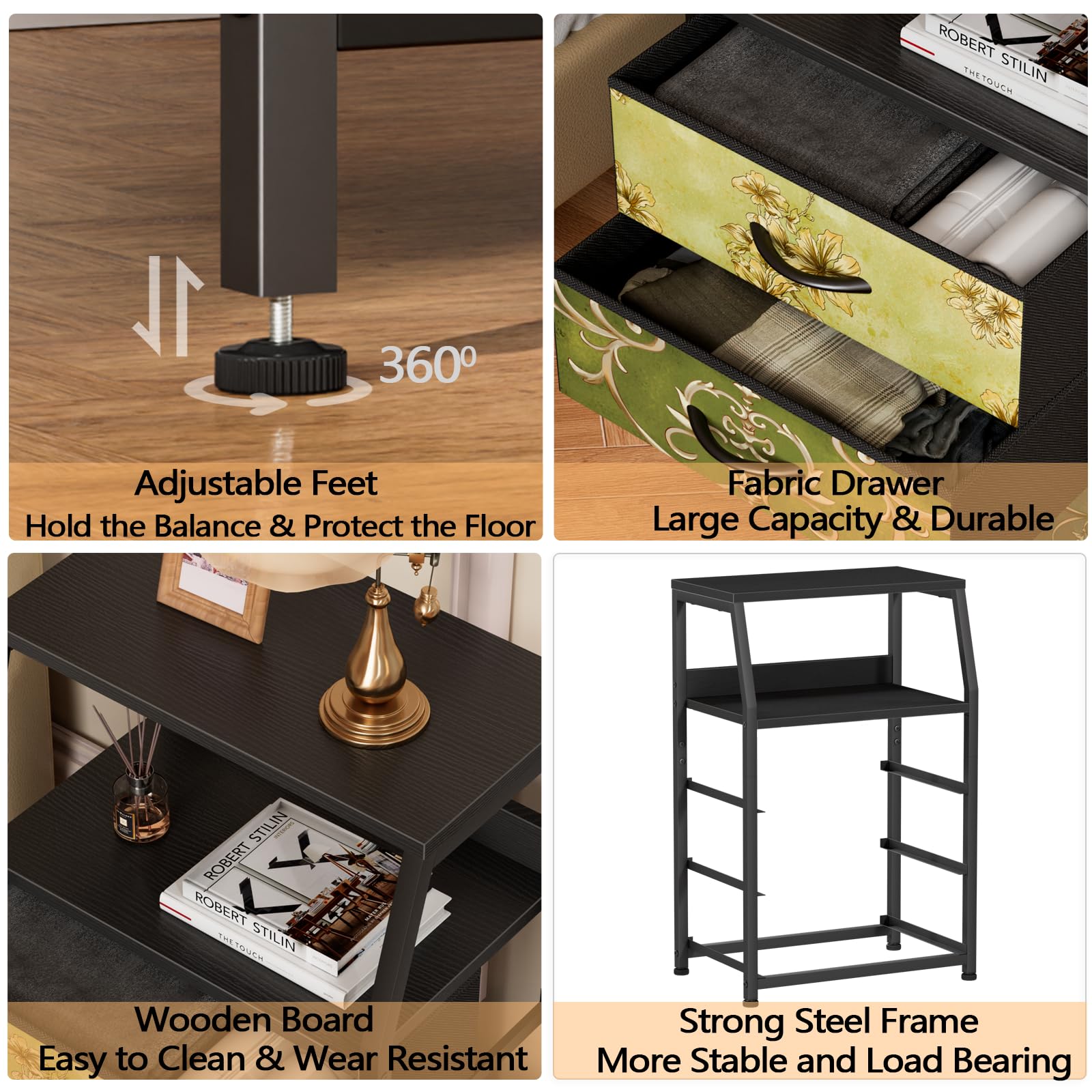 Furnulem Retro night stand anti-topple device enhances safety.