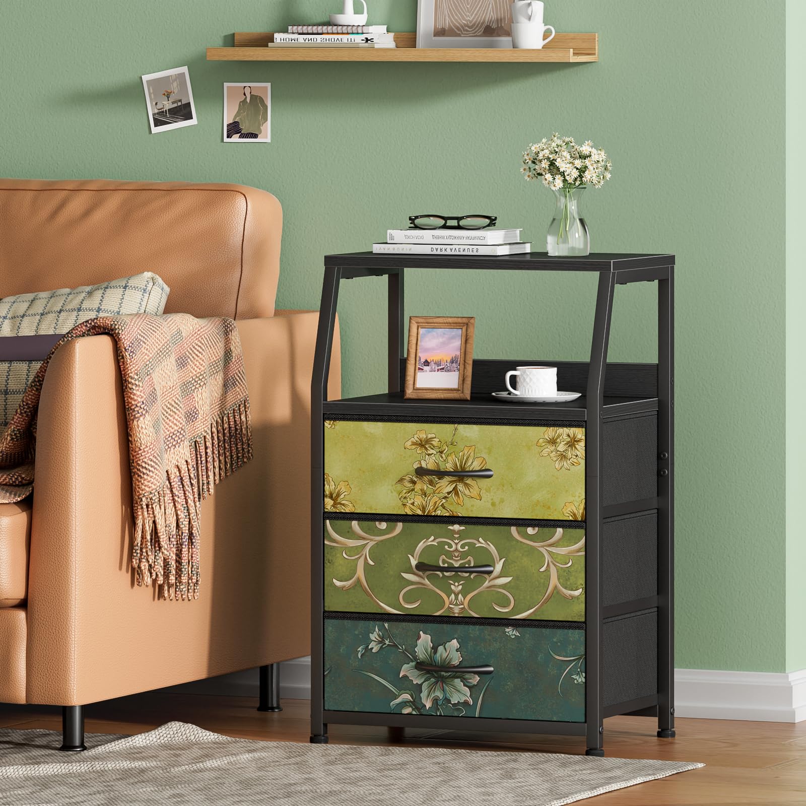 Furnulem Retro night stand fabric drawers offer sturdy, lightweight storage.