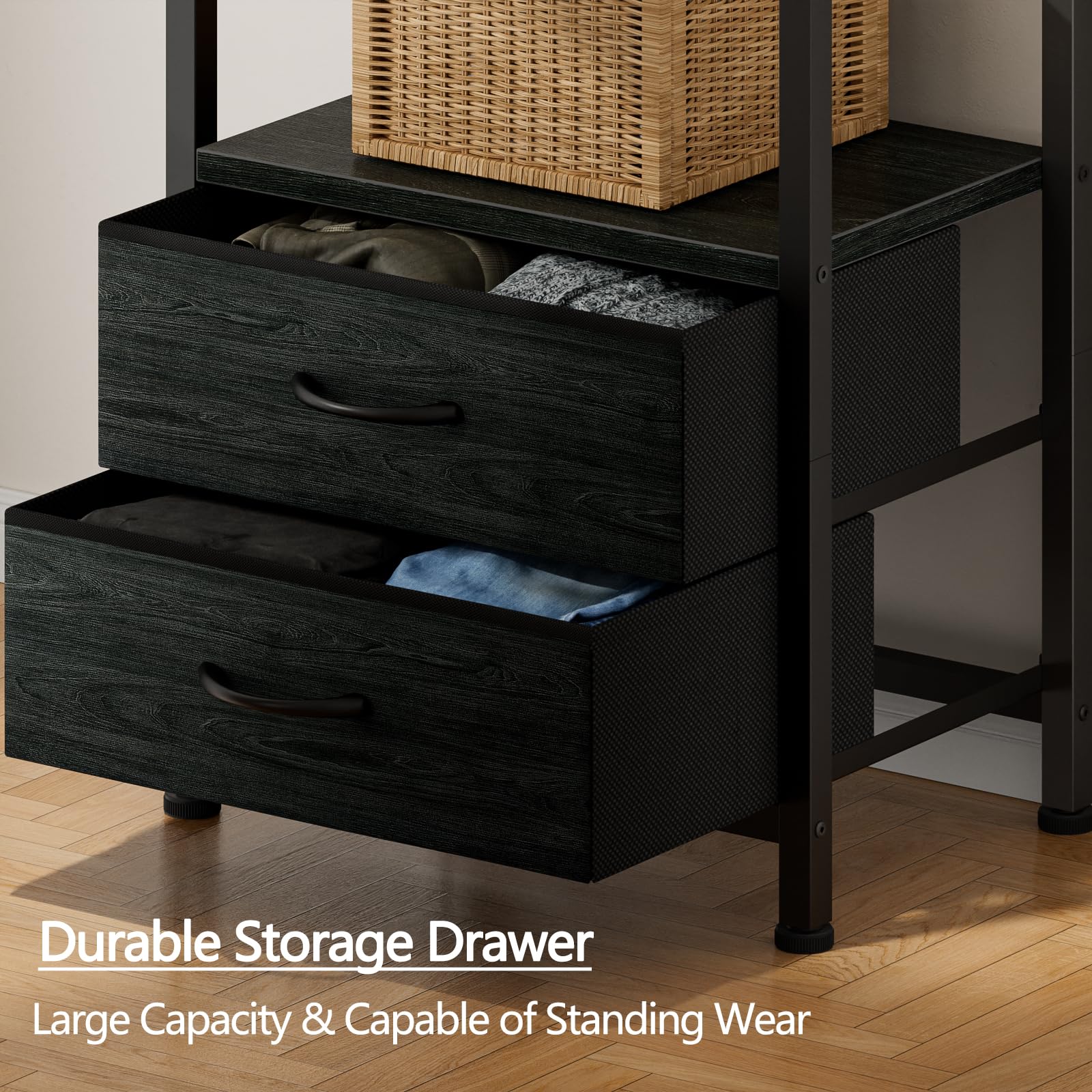 Furnulem space-saving tall shelf layout demonstrates efficient use of vertical space.