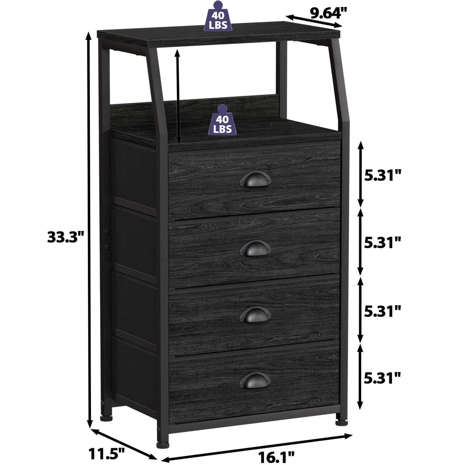Furnulem Tall 4-Drawers Dresser assembled, ready to organize bedrooms with style.