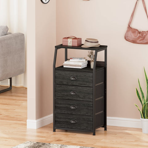 Furnulem Tall 4-Drawers Dresser wood top detail shows premium contrast and durability.