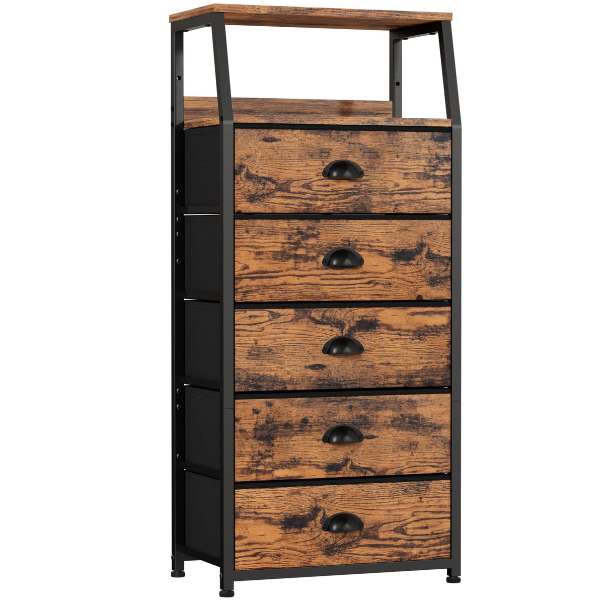 Furnulem tall 5-drawer dresser with wood top adds stylish storage in any room.