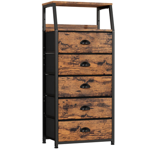 Furnulem tall 5-drawer dresser with wood top adds stylish storage in any room.