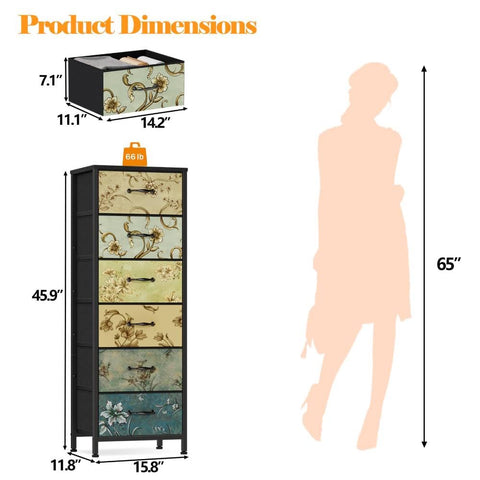 Furnulem Tall 6-Drawer Dresser adjustable feet protect floors on uneven surfaces.