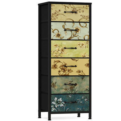 Furnulem Tall 6-Drawer Dresser front view with wood top for organized storage.