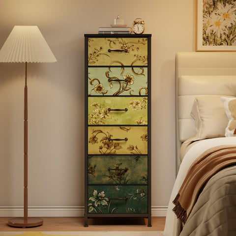 Furnulem Tall 6-Drawer Dresser wood top detail highlighting sturdy surface.