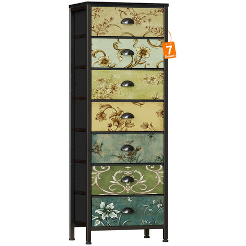 Furnulem tall dresser with seven fabric drawers for organized clothing storage.