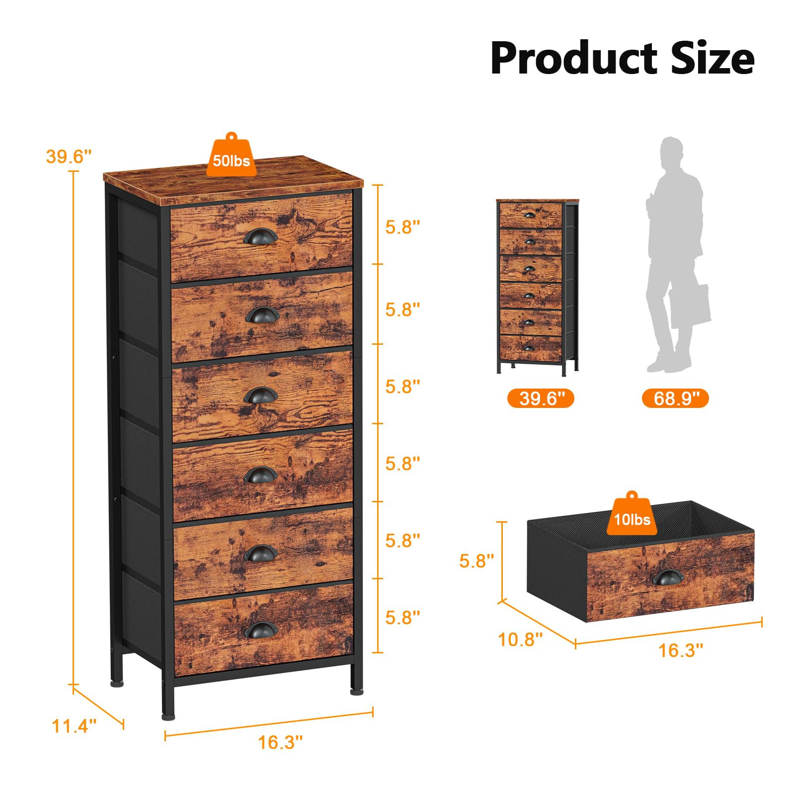 Furnulem tall dresser fabric drawers closeup highlights breathable organization.