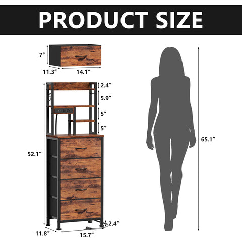 Furnulem tall night stand with four fabric drawers keeps clothing and accessories organized.