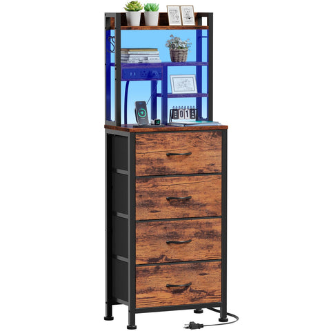 Furnulem tall night stand with LED lighting illuminates bedside essentials for easy nighttime routines.