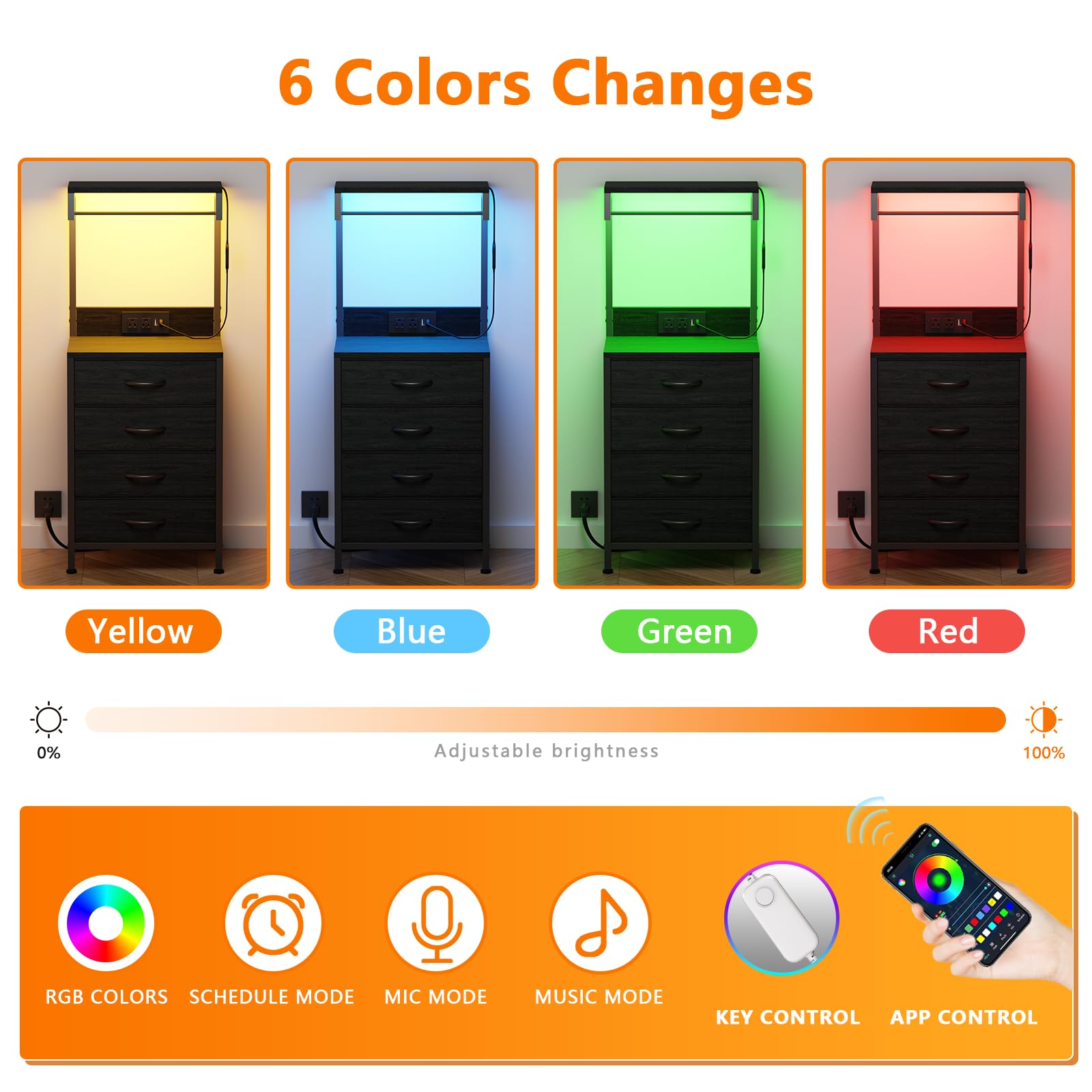 Furnulem nightstand with 2 USB ports and sockets enables bedside charging.