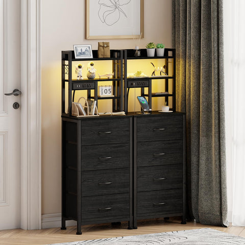 Furnulem tall nightstand charging station with two USB ports and outlets for easy charging