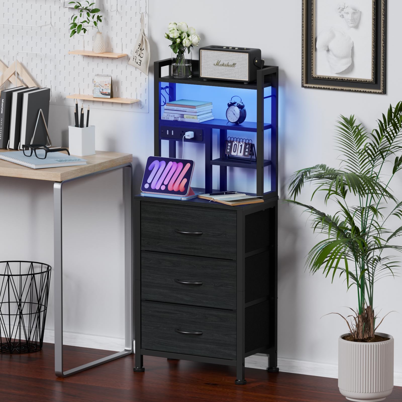Furnulem tall nightstand fabric drawers keeping bedside clutter organized