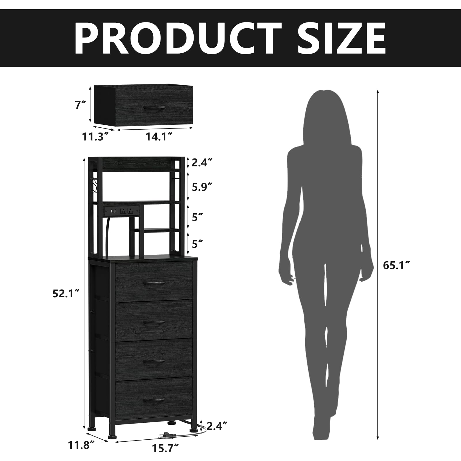 Furnulem tall nightstand with drawers open, showcasing spacious storage for organized belongings